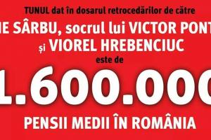 Tunul dat de către Ilie Sârbu, socrul lui Ponta, echivalează cu 1,6 milioane pensii.