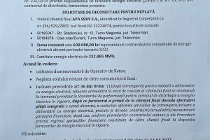 Solicitare de deconectare pentru neplata